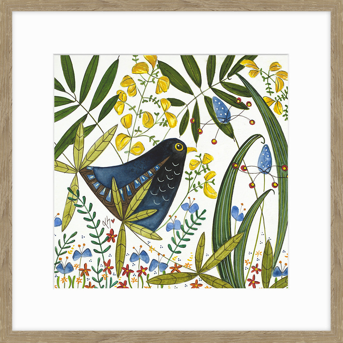 Artko 42cm 'Blackbird in Hedgerow' Framed Print by Linda Hoskin - AK12651