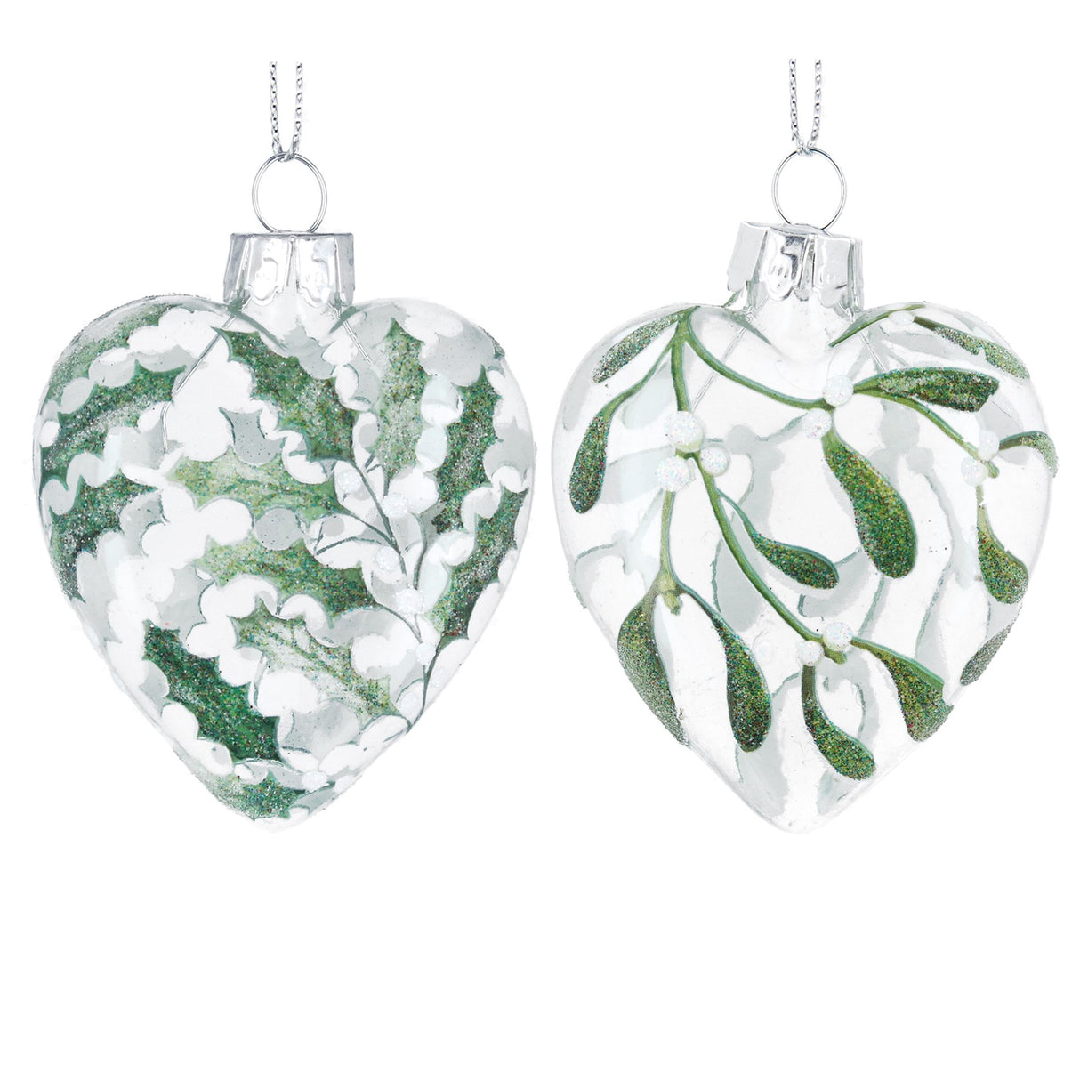 Gisela Graham Clear Glass Heart with Holly Bauble (Choice of 2)