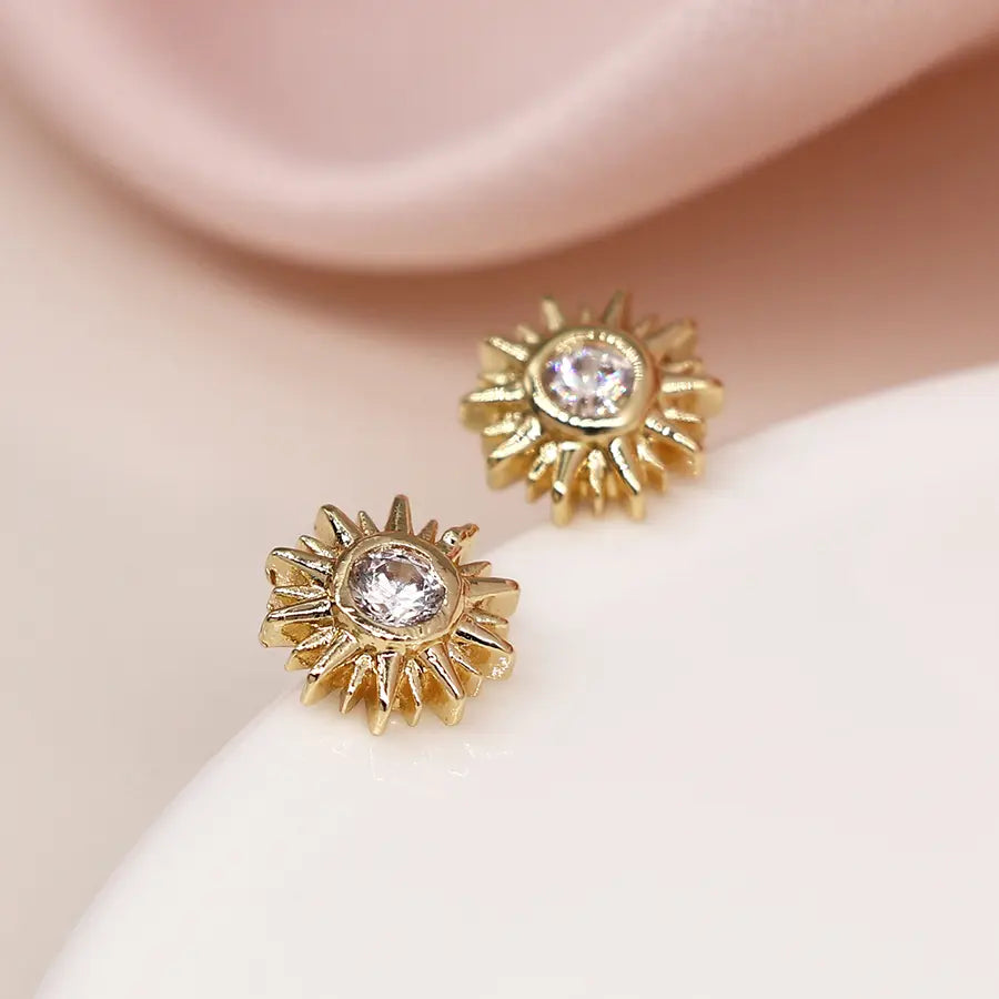 POM Faux Gold Sunburst with Crystal Centre Stud Earrings