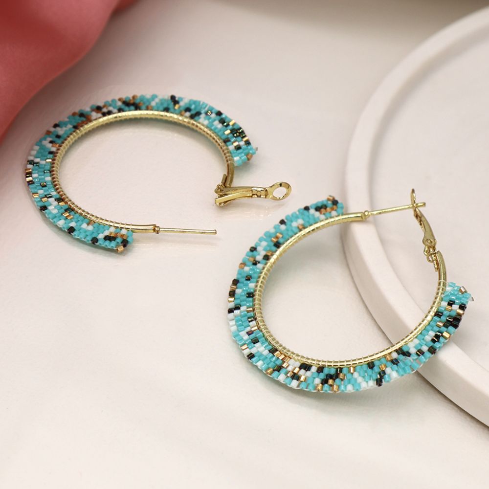 POM Turquoise Beaded Hoop Earrings