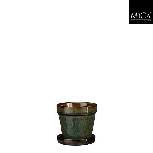 Mica Decorations 7.5cm Green Clint Glazed Pot with Saucer