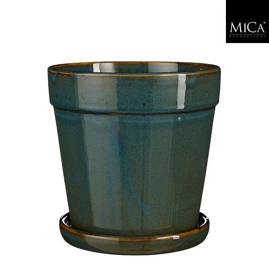 Mica Decorations 16.5cm Green Clint Glazed Pot with Saucer