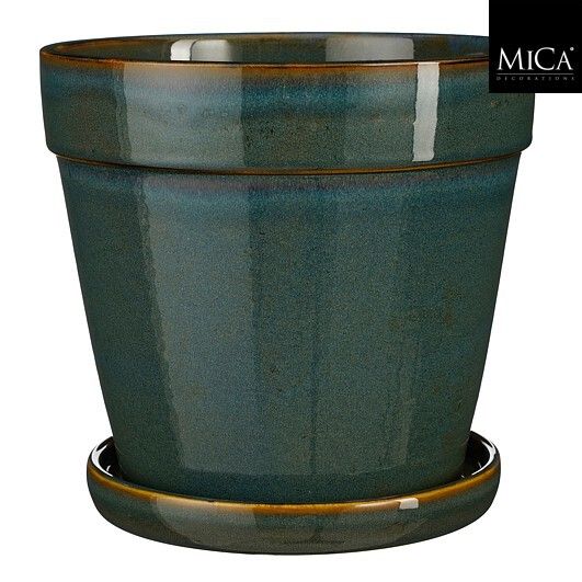 Mica Decorations 21cm Green Clint Glazed Pot with Saucer