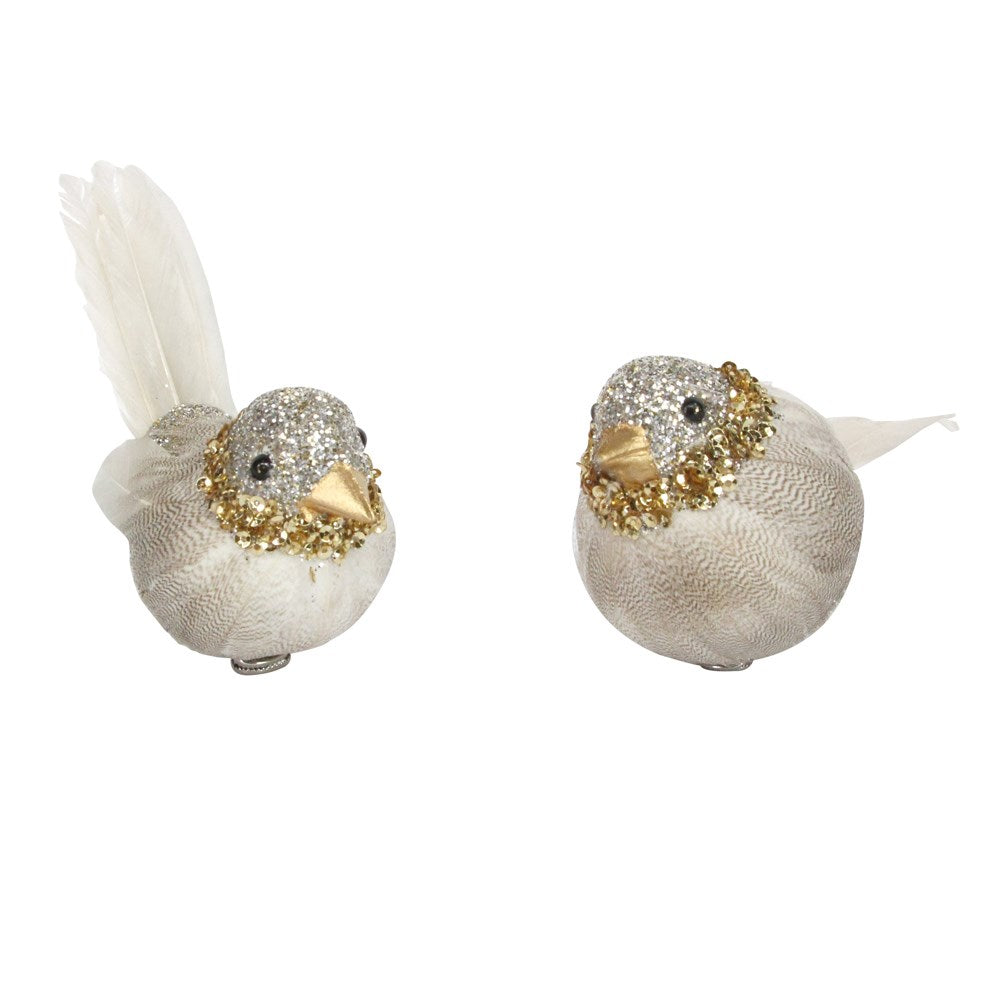 Gisela Graham Pewter Beige Feather Bird (Choice of 2) - 11723