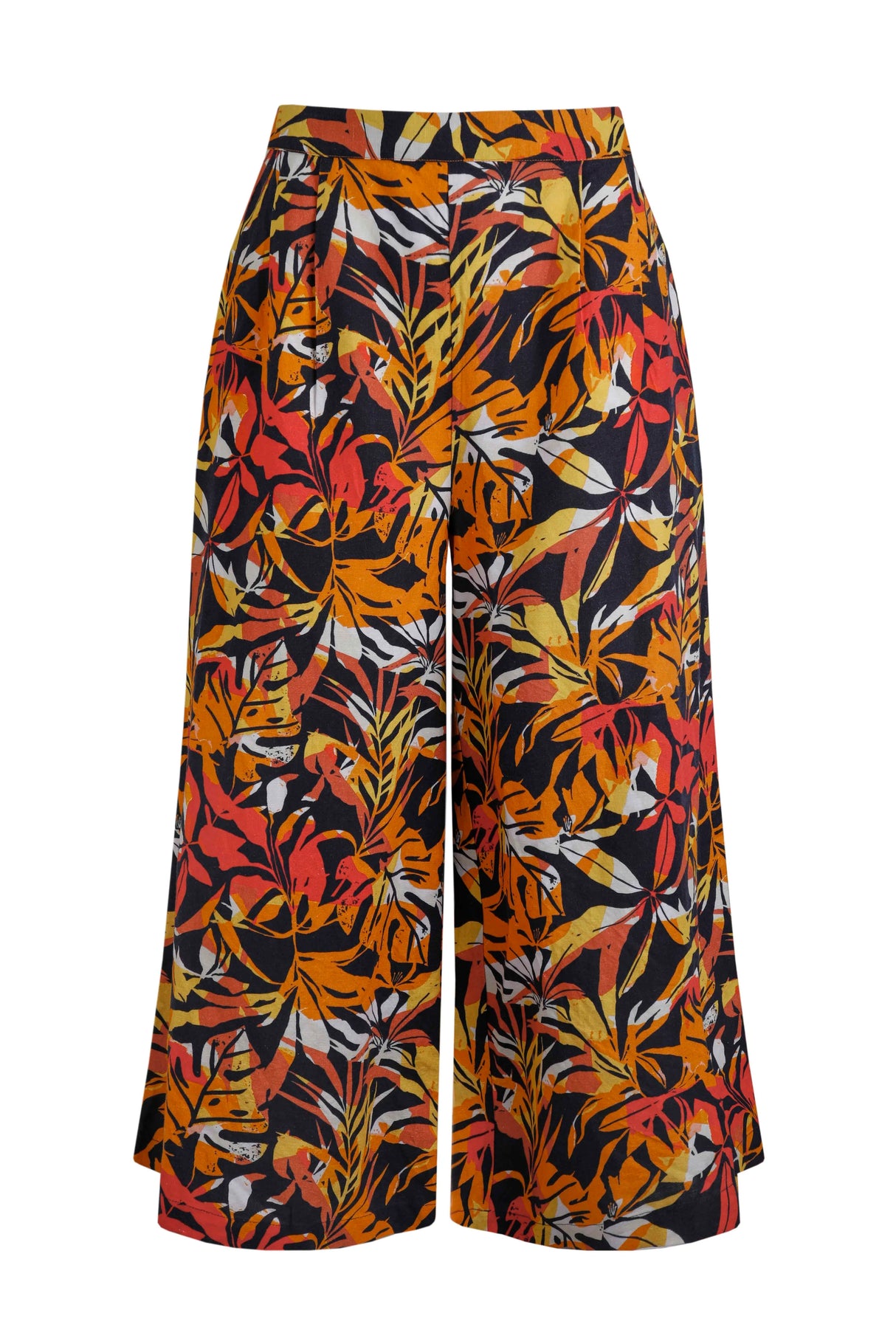 Weird Fish 10 Caramel Mossa Printed Linen Cropped Wide Leg Culottes - 203427
