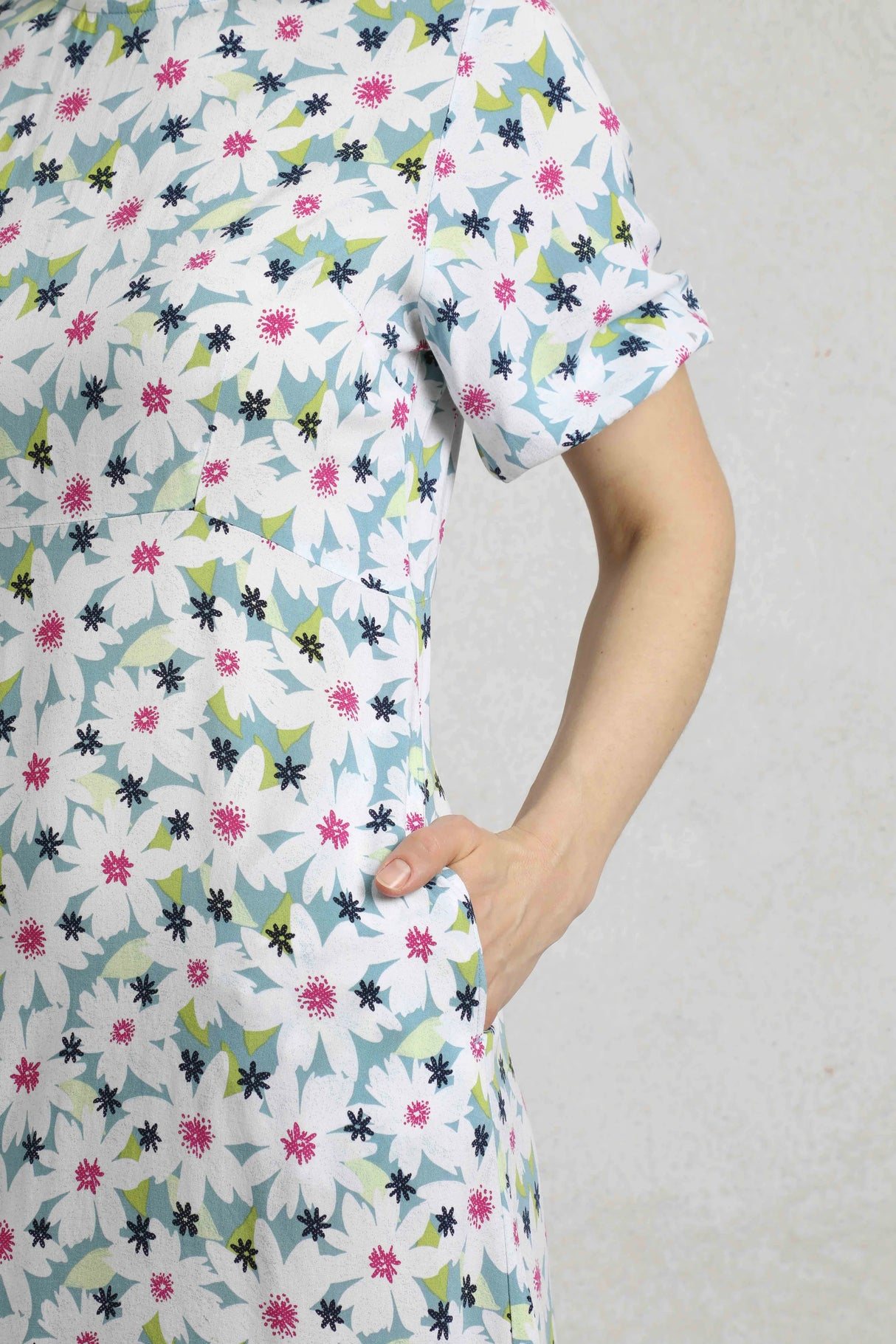 Weird Fish 10 Washed Blue Everly LivaEco Printed Viscose Dress - 203316