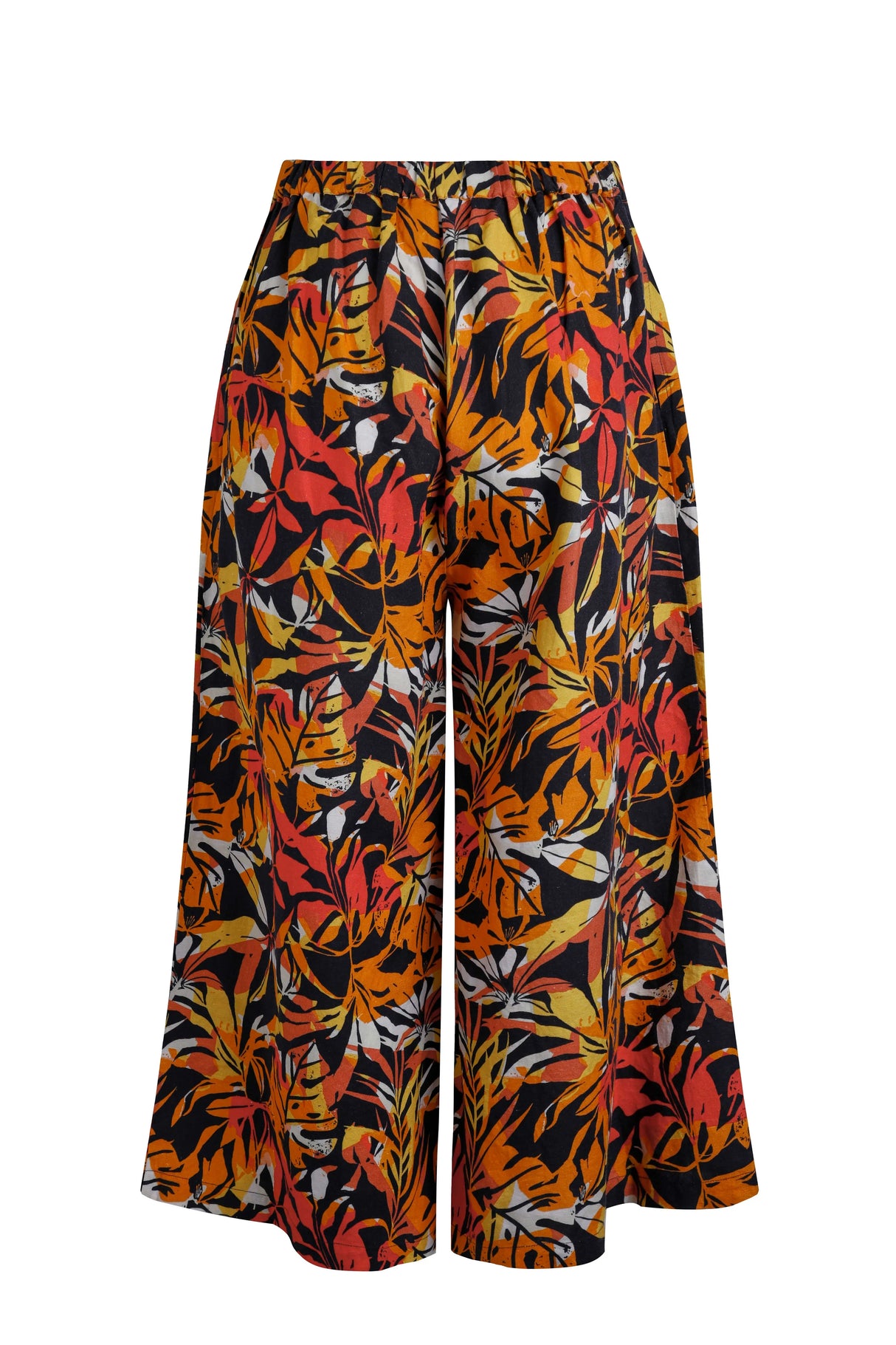 Weird Fish 10 Caramel Mossa Printed Linen Cropped Wide Leg Culottes - 203427