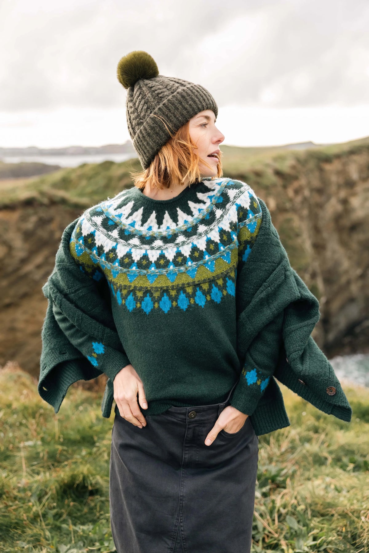 Weird Fish Lowell Fair Isle Jumper - Bottle Green