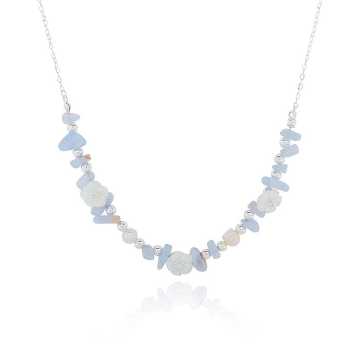 Equilibrium Silver Plated Floral Accents Mother of Pearl Freshwater Necklace