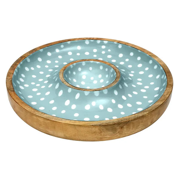 Dexam Duck Egg Sintra Mango Wood Spotted Chip and Dip Bowl - 16050280