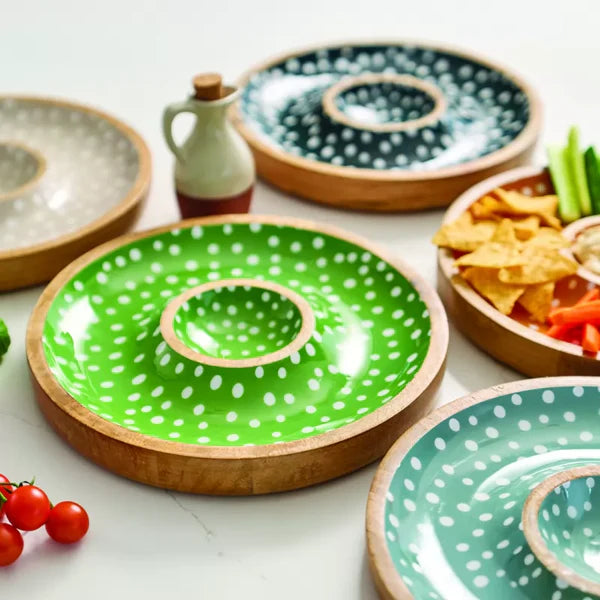 Dexam Green Sintra Mango Wood Spotted Chip and Dip Bowl - 16050284