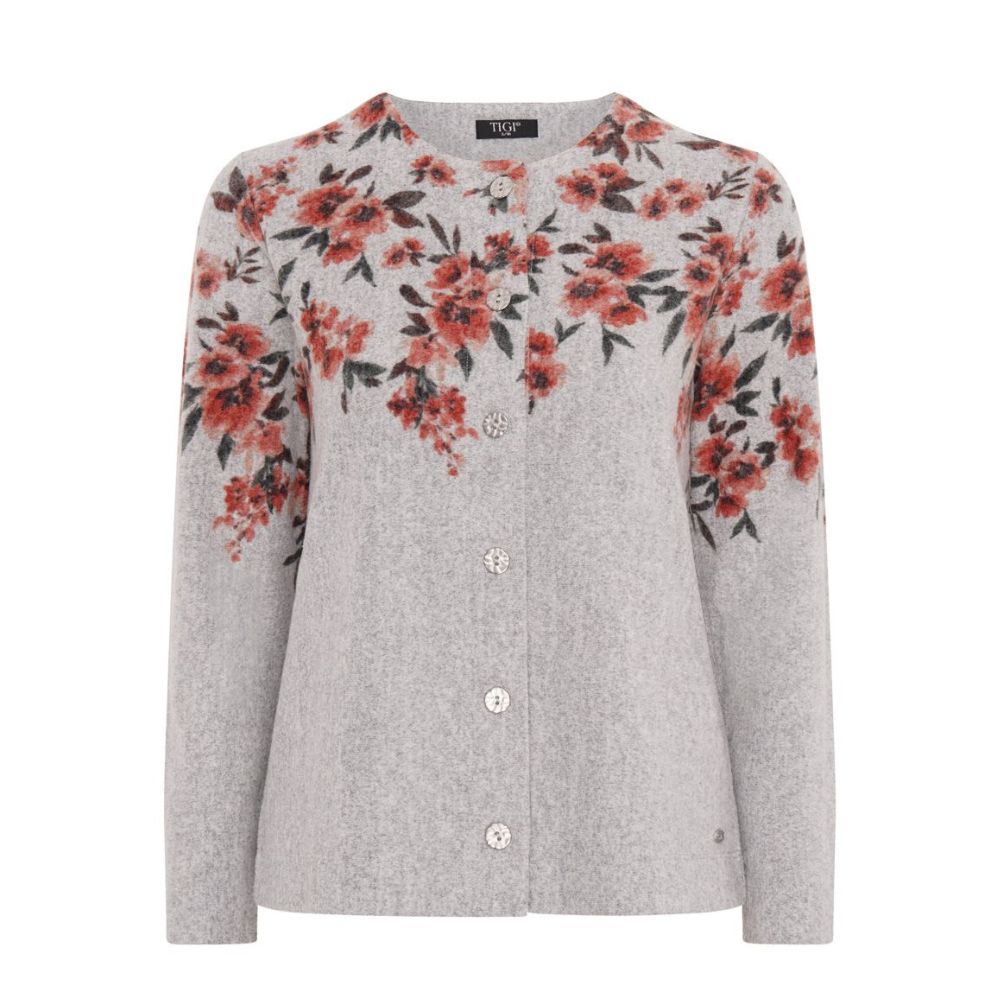 Tigi Button Up Floral Cardigan - Grey