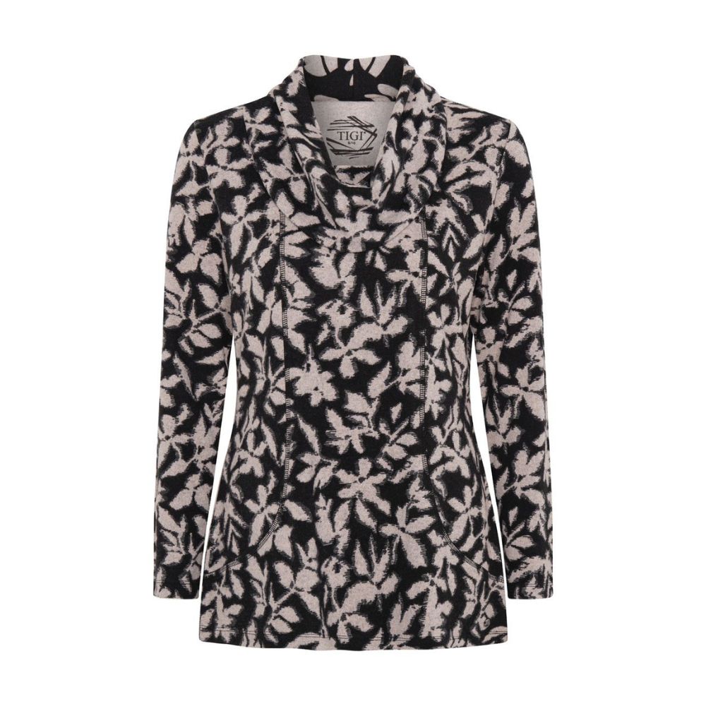 Tigi Abstract Flowers Cowl Neck Top - Grey