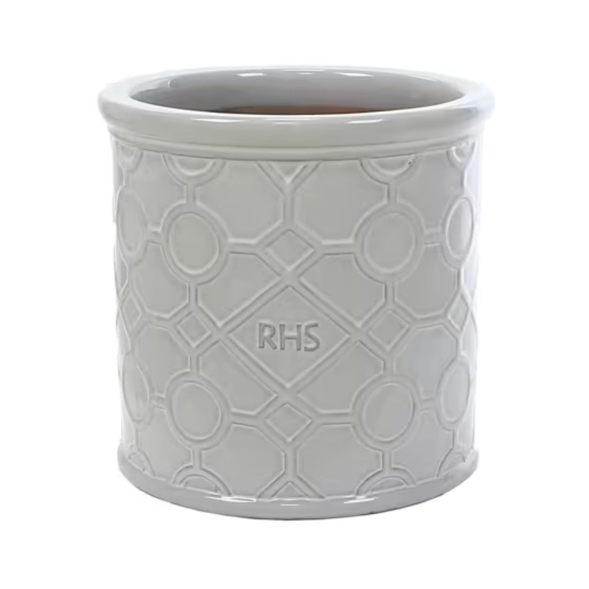 Woodlodge 30cm White RHS Cylinder Lattice Glazed Pot