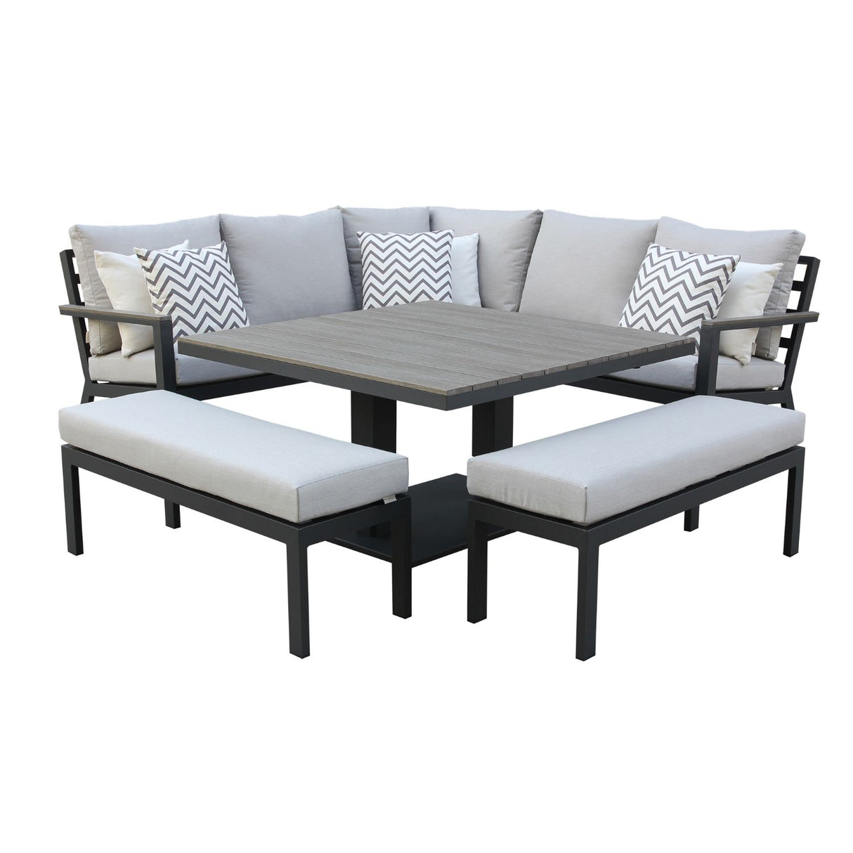 Bramblecrest Fawn Zurich Corner Sofa with Square Piston Adjustable Table & 2 Benches - X24AZRCDS2