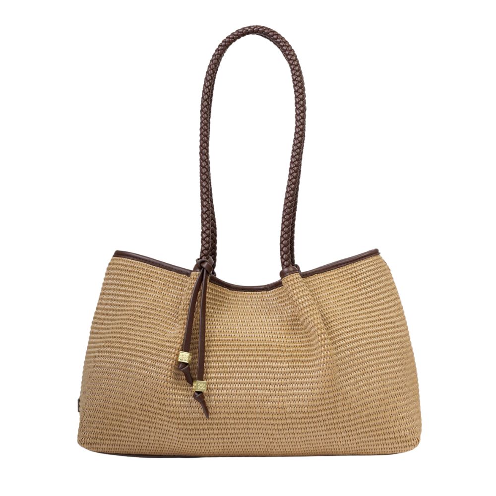 Katie Loxton Small Nova Raffia Shoulder Tote Bag - Natural Chocolate