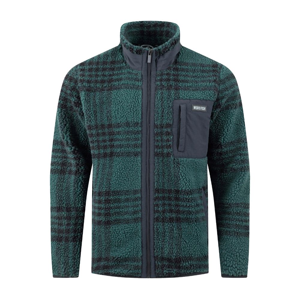 Weird Fish Lucian Full Zip Jacquard Borg Fleece - Cedar Green