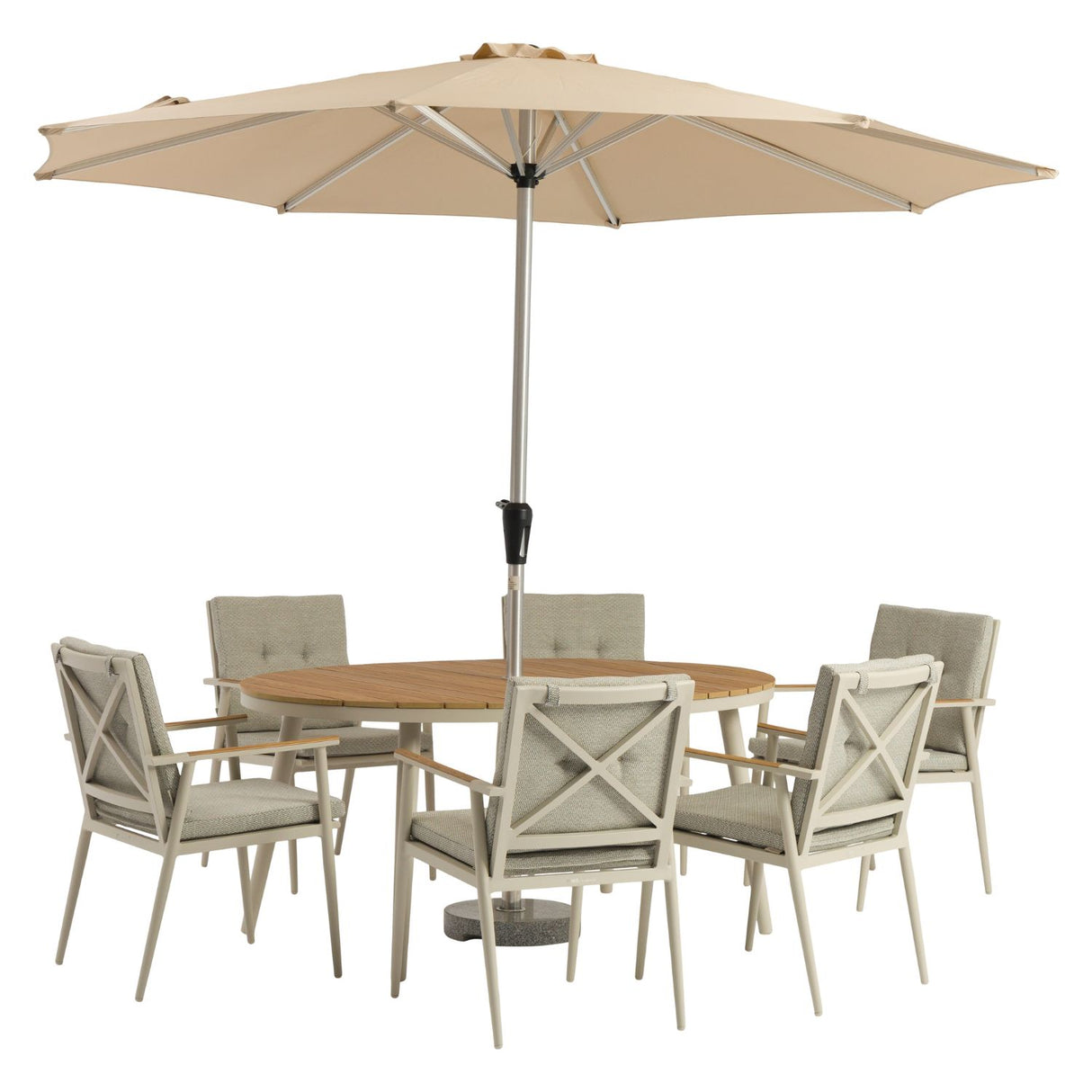 Bramblecrest Mocha RHS Wisley 175cm x 120cm Elliptical 6 Seat with Parasol & Base Set
