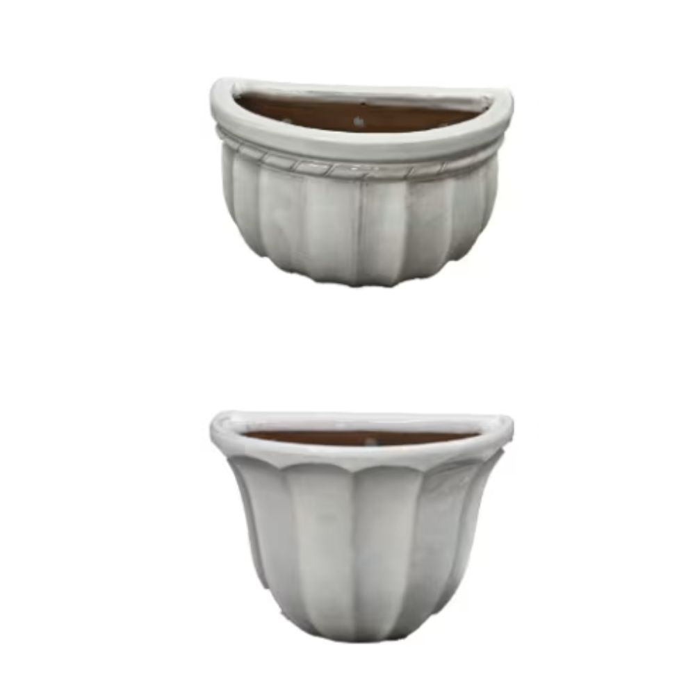 Woodlodge 28cm White Ribbed Glazed Wall Pot (Choice of 2)