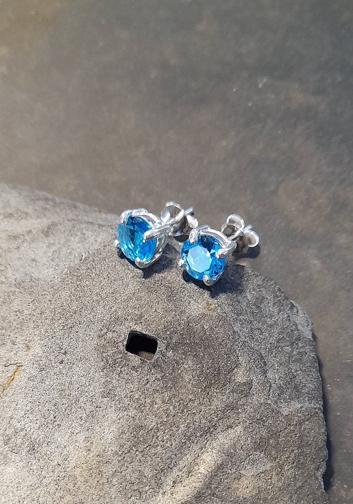 Blue Lily 6mm Aqua Crystal Stud Earrings - SS582B