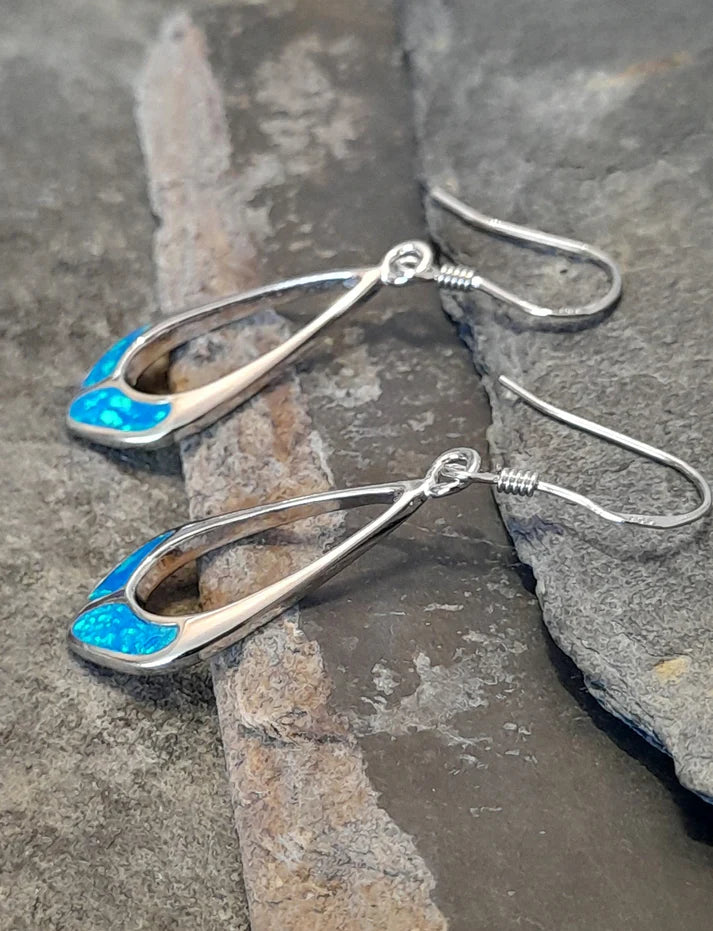 Blue Lily 25mm Syn Opal Open Tear Drop Earrings - SE477B