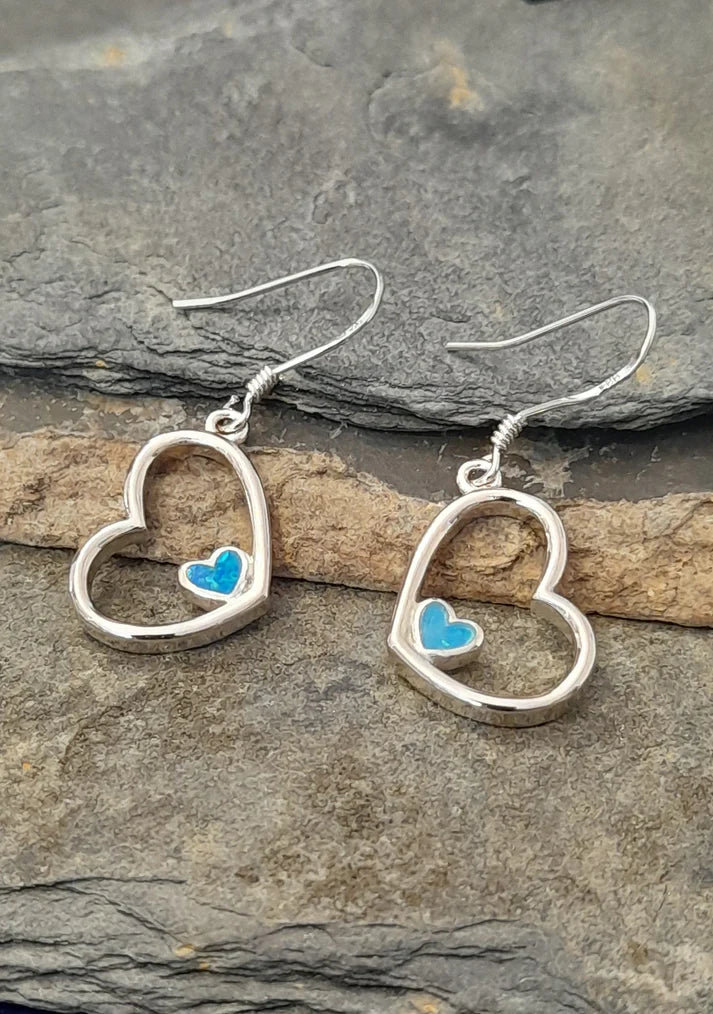 Blue Lily 18mm Syn Opal Off Set Heart Drop Earrings - SE476B