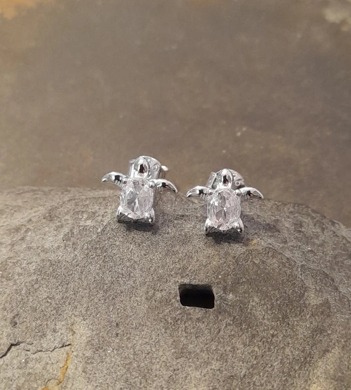 Blue Lily 8mm Clear Crystal Turtle Stud Earrings - SS653B