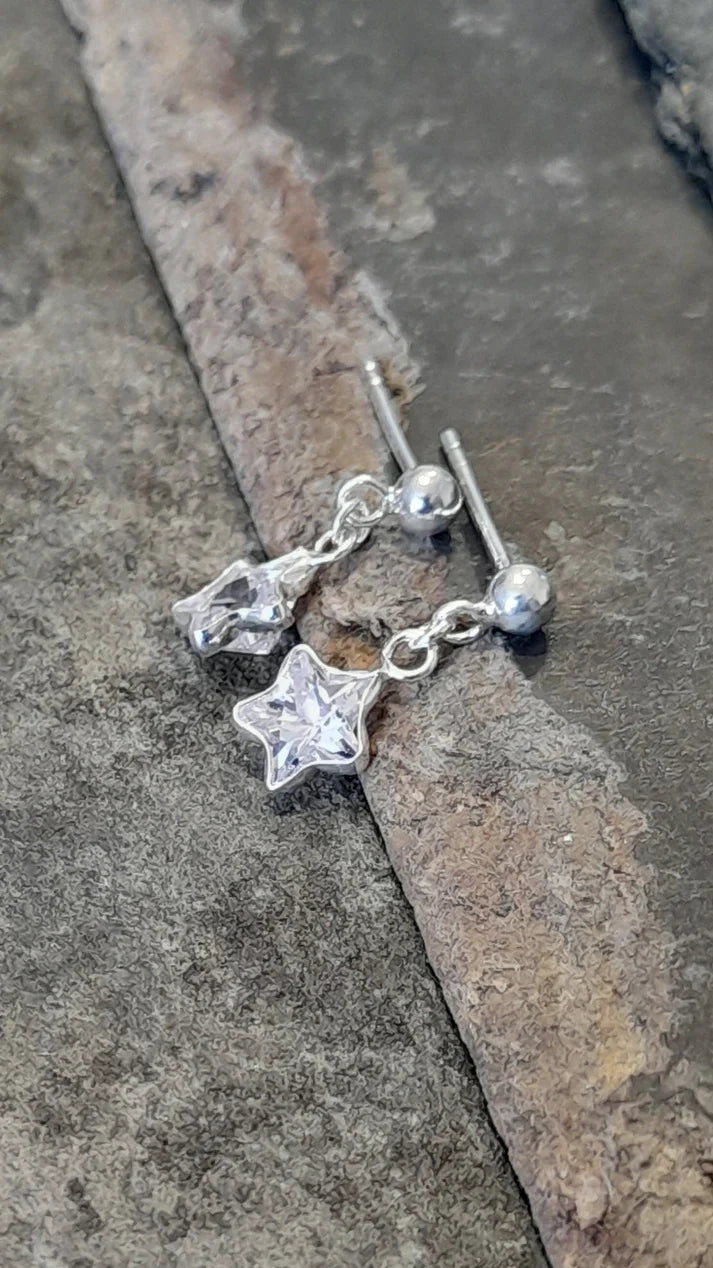 Blue Lily 6mm Silver Clear Crystal Star Drop Earrings - SE505B