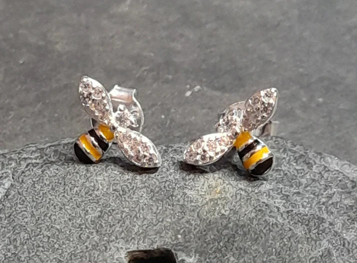 Blue Lily 10m Enamel & Crystal Bee Stud Earrings - SS693B