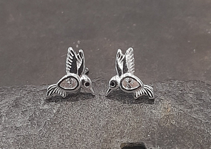 Blue Lily 9mm Clear Crystal Hummingbird Stud Earrings - SS703B