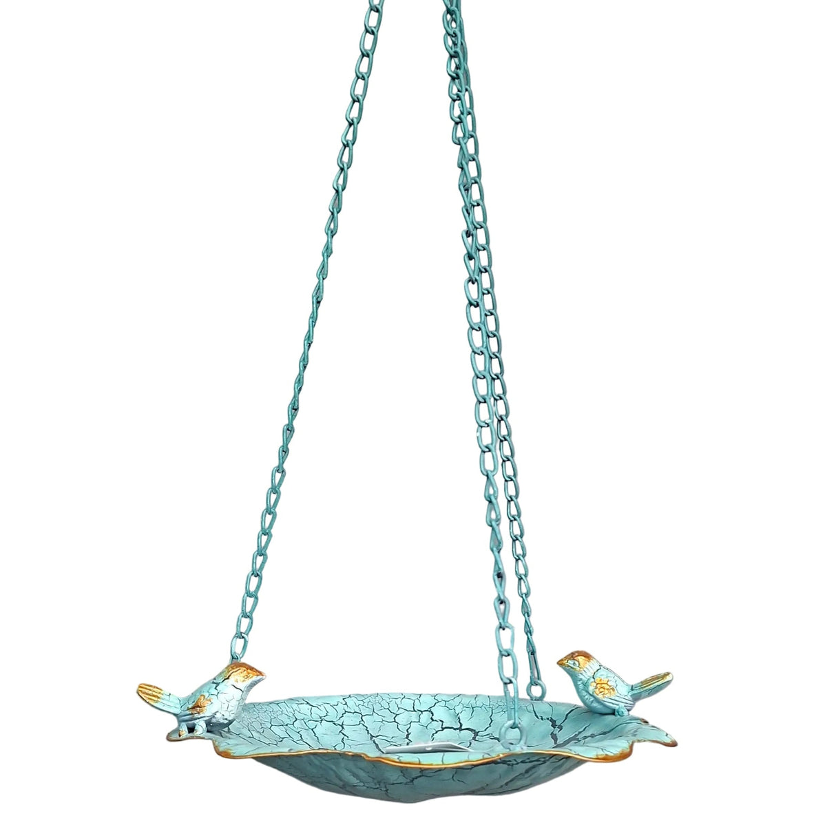 Green Key Blue Cracked Effect Hanging Bird Bath