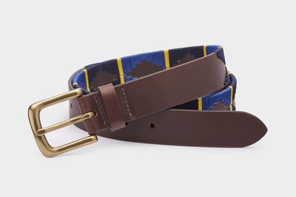 Ibex England 35mm Blue/Yellow/ Brown Polo Belt - M - 30043M