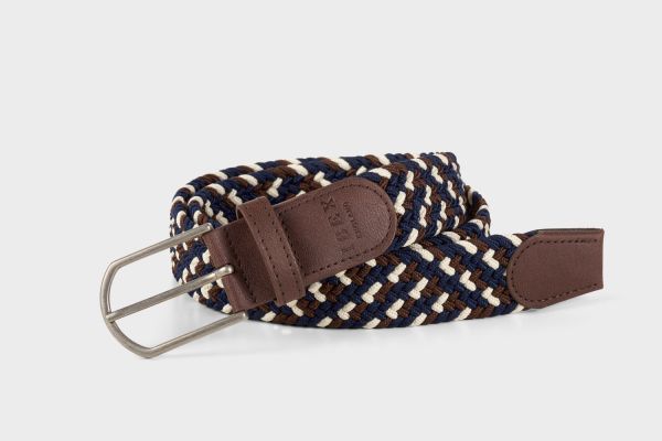 Ibex England Navy/Beige/Brown Reprieve Woven Belt - M - 9485-M