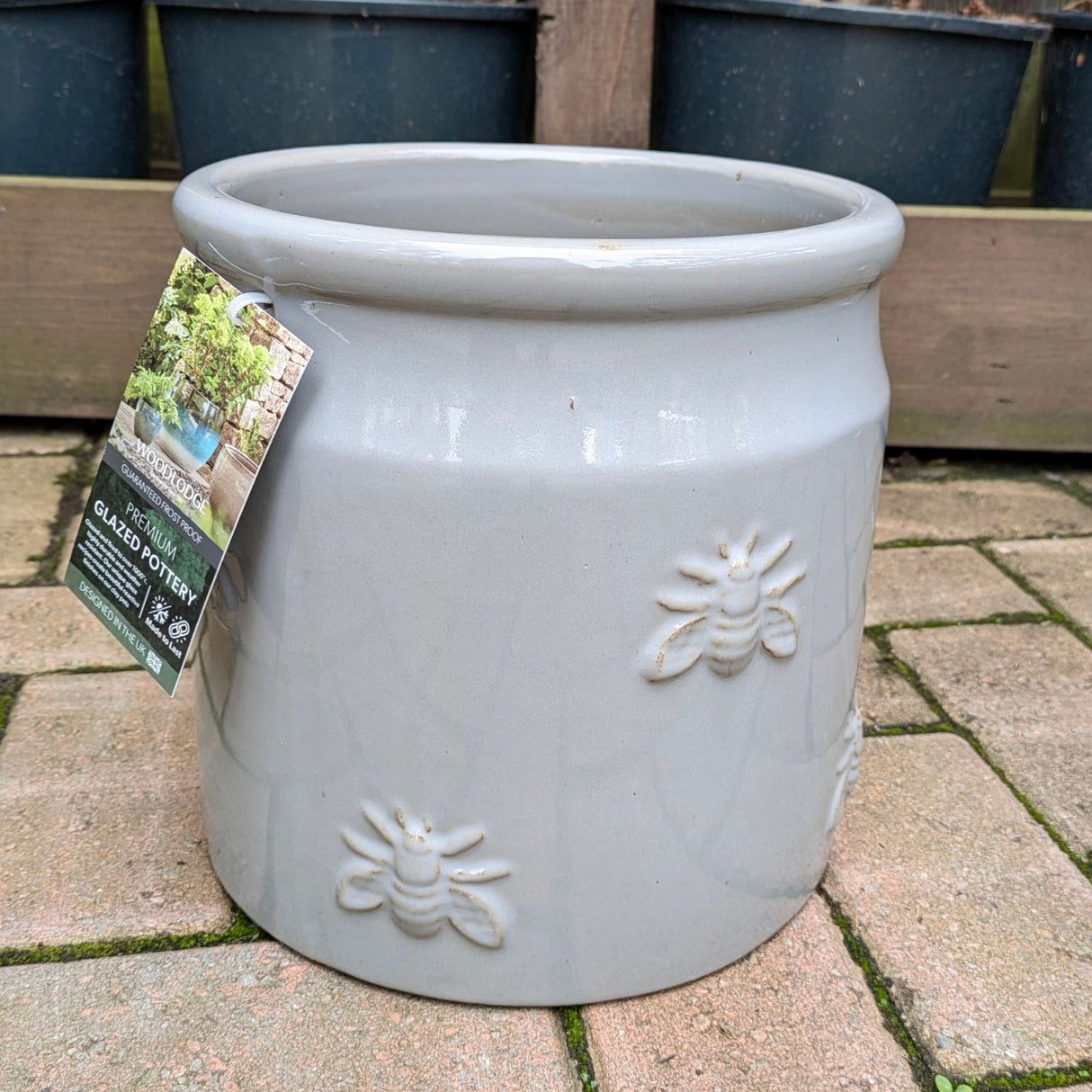 Woodlodge 24cm Grey Bee Glazed Pot