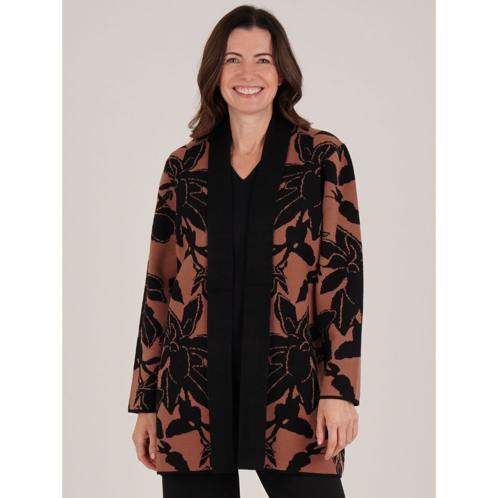 Tigi Longline Floral Cardigan - Brown