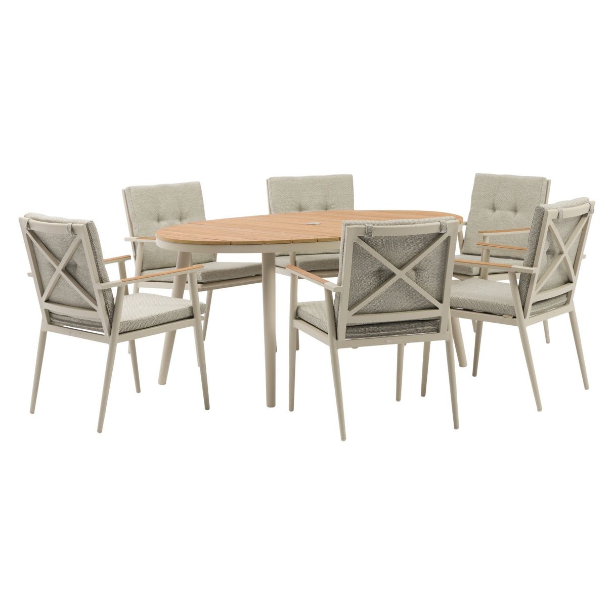 Bramblecrest Mocha RHS Wisley 175cm x 120cm Elliptical 6 Seat with Parasol & Base Set