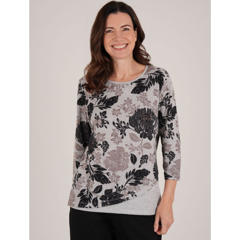 Tigi Wild Flower Curved Hem Top - Grey