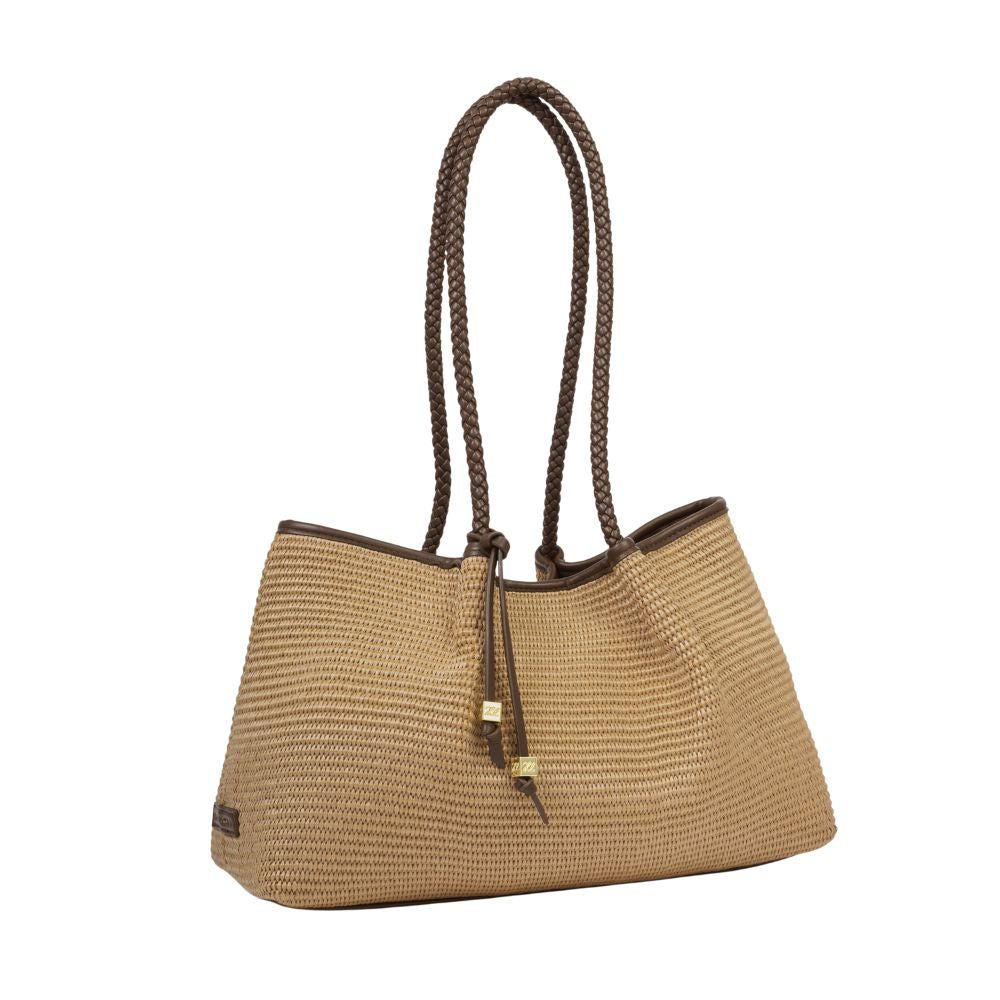 Katie Loxton Small Nova Raffia Shoulder Tote Bag - Natural Chocolate