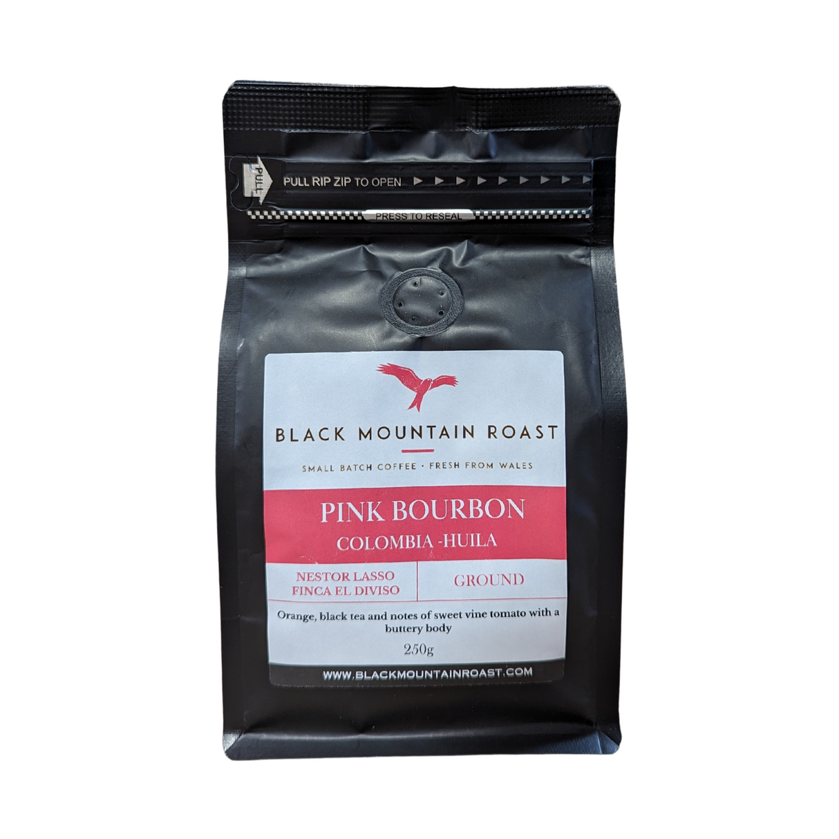 Black Mountain Roast 250g Pink Bourbon Medium Roast Columbian Ground Coffee