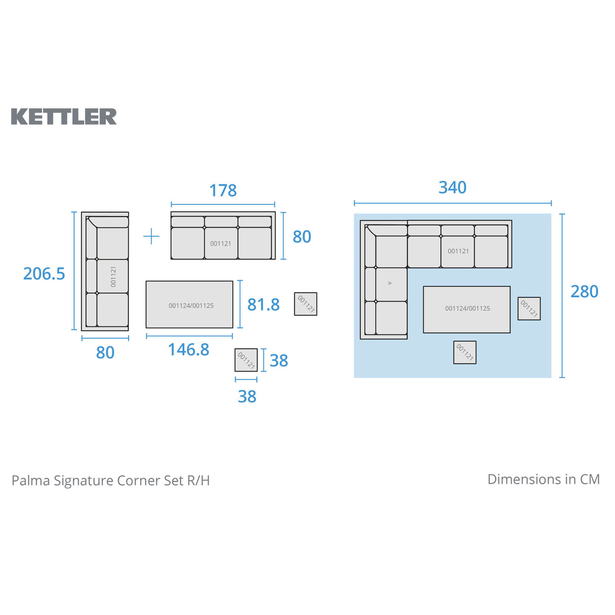 Kettler Signature Whitewash Palma Right Hand Corner Furniture Set (with Aluminium Adjustable Table)