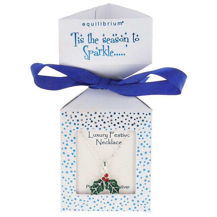 Equilibrium 41cm Sparkle Christmas Silver Plated Holly Necklace