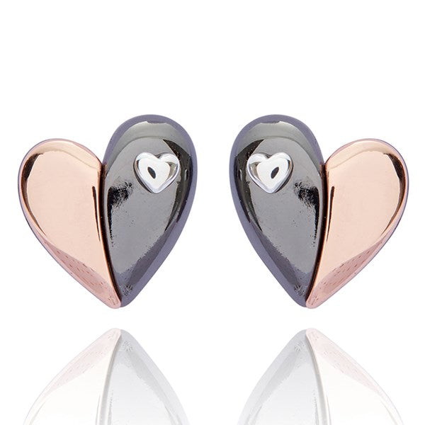 Joe Davies Two Tone Mixed Metal Heart Earrings - 349255