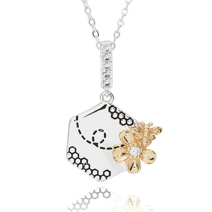 Equilibrium Honey Bee Honey Comb Two Tone Necklace