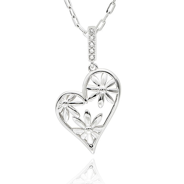 Equilibrium Daisy Chain Daisy Heart Silver Plated Necklace