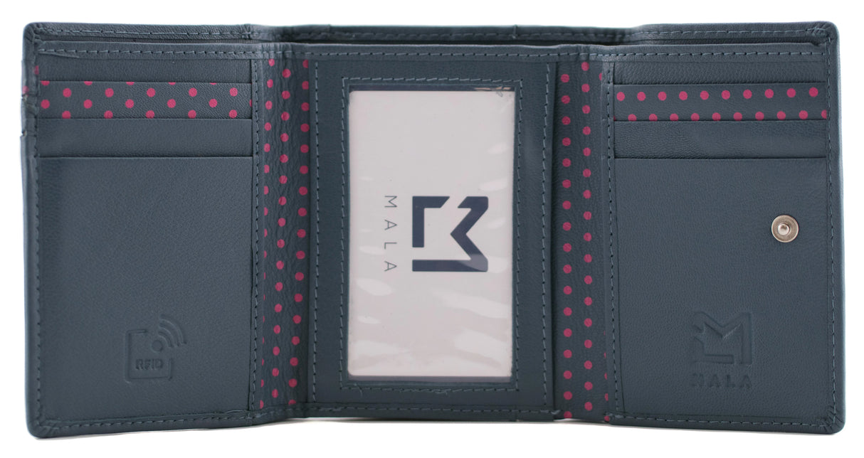 Mala Leather 11cm Navy Sakura Compact Floral Tri-fold Purse - 3677 28