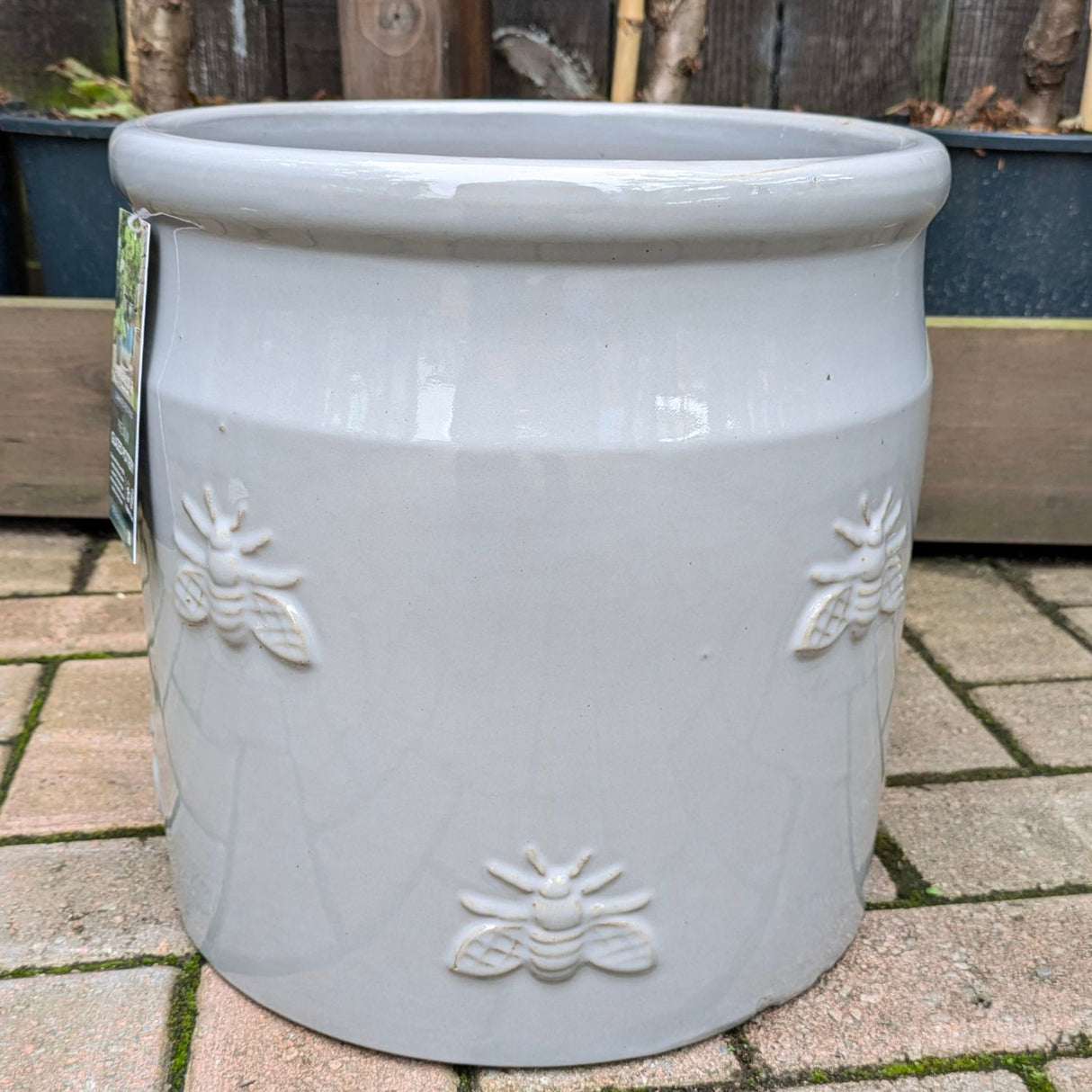 Woodlodge 30cm Grey Bee Glazed Pot