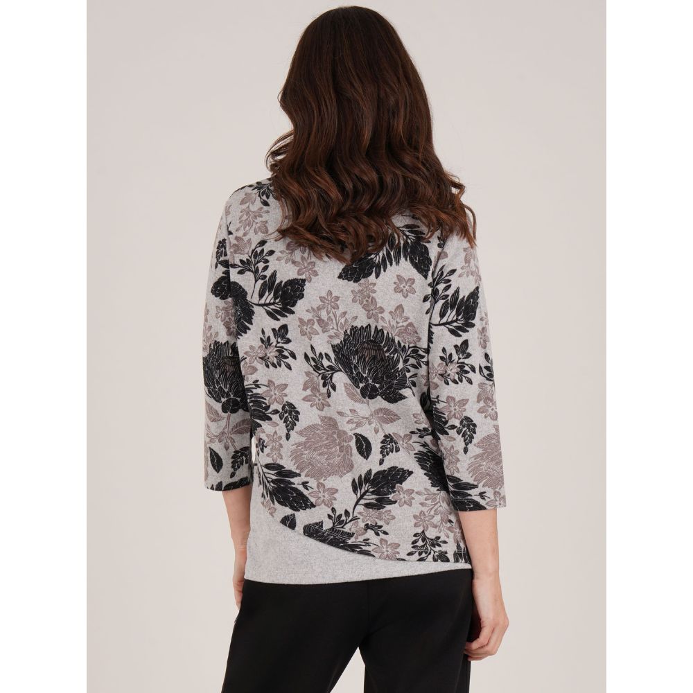 Tigi Wild Flower Curved Hem Top - Grey