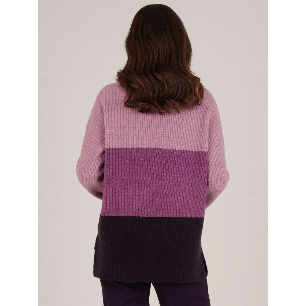 Tigi Colour Block Cable Knit Cowl Neck Jumper - Purple
