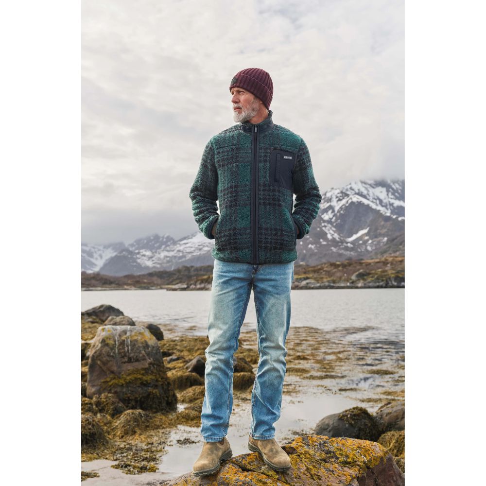 Weird Fish Lucian Full Zip Jacquard Borg Fleece - Cedar Green