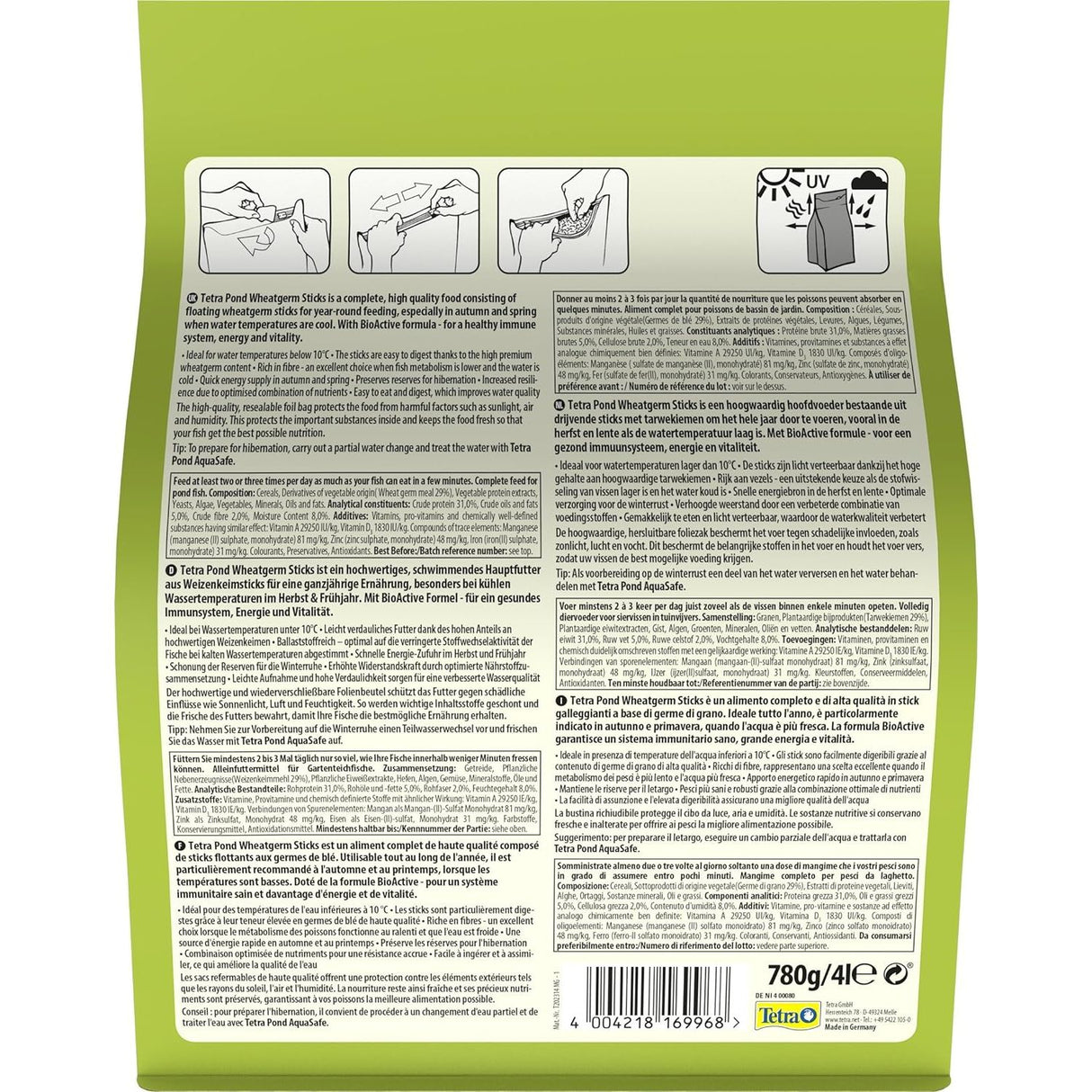 Tetra 780g/4L Wheatgerm Sticks Pond Fish Food